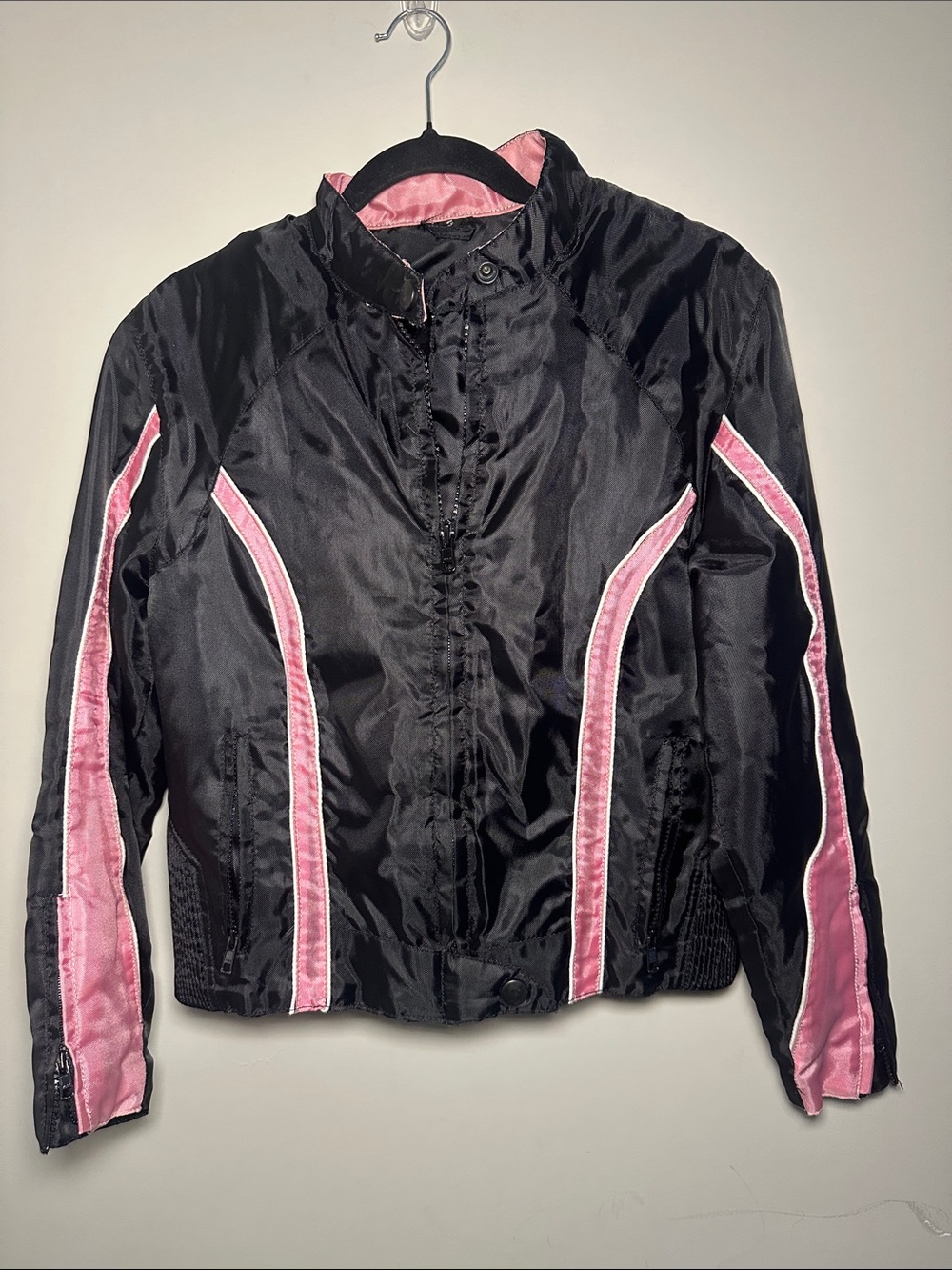 Revolution Gear Black with pink detail two layer motorcycle Jacket